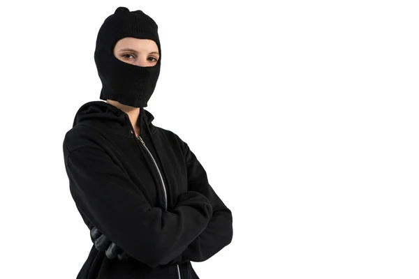 Portrait of female hacker standing with arms crossed — Stock Photo, Image