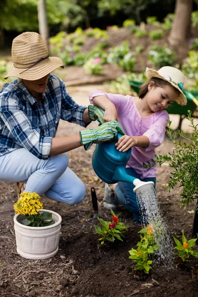 Avó e neta jardinagem — Fotografia de Stock