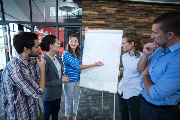 Equipe de empresários que têm discussão sobre flip chart — Fotografia de Stock