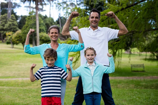 Portret szczęśliwy rodziny korzystających w parku — Zdjęcie stockowe
