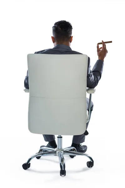 Rear view of businessman holding cigar — Stock Photo, Image