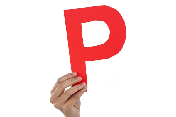 Bir alfabe p tutan işkadını — Stok fotoğraf