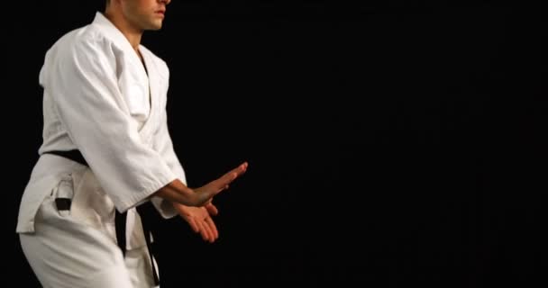 Человек практикующий карате — стоковое видео