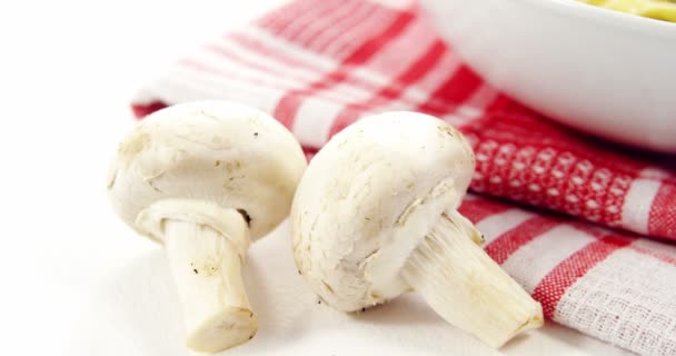 Mushroom with bowl of pasta — Stock Video