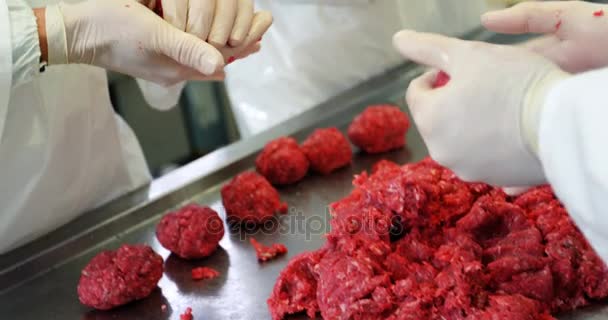 Carniceros preparando albóndigas de carne picada — Vídeos de Stock