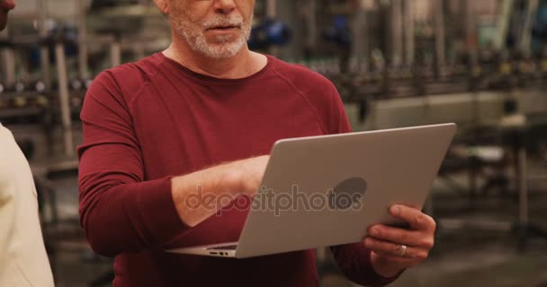 Trabalhadores discutindo sobre laptop — Vídeo de Stock