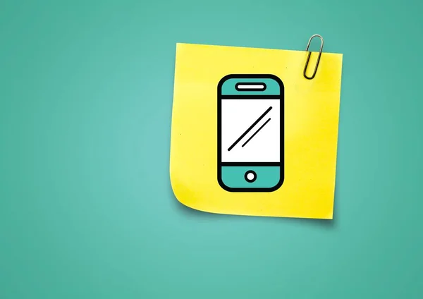 Imagem composta de Sticky Note Phone Icon contra fundo azul — Fotografia de Stock