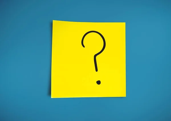 Sticky Note avec Question Icône sur fond bleu neutre — Photo