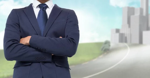 Businessman Torso against a city background — Stock Photo, Image