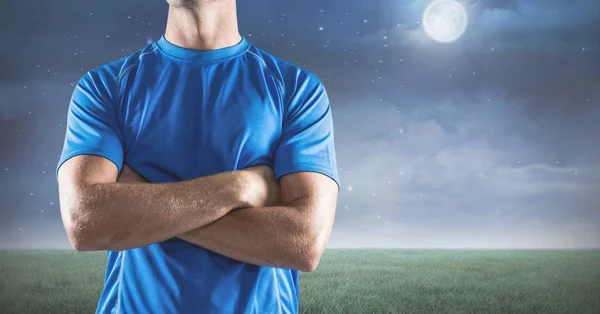 Composite image of man Fitness Torso against landscape by night — Stock Photo, Image