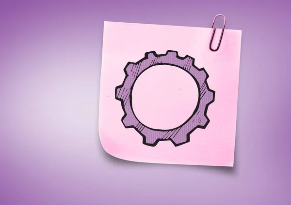 Sticky Note with Settings icon against neutral background — Stock Photo, Image