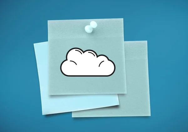 Nota pegajosa con el icono de la nube contra fondo azul neutro — Foto de Stock