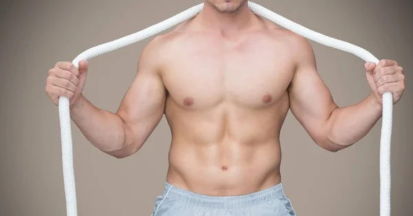 Kompositbild des Fitness-Torsos vor grauem Hintergrund — Stockfoto