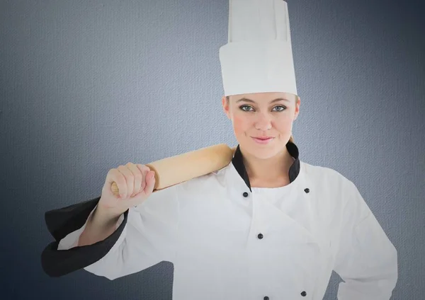 Chef con mattarello sullo sfondo della marina — Foto Stock