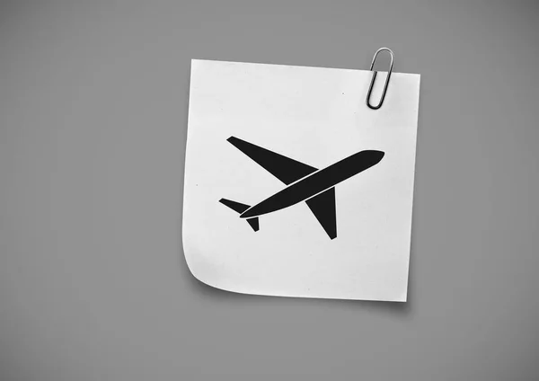 Bileşik görüntü beyaz yapışkan not uçak simgesinin — Stok fotoğraf