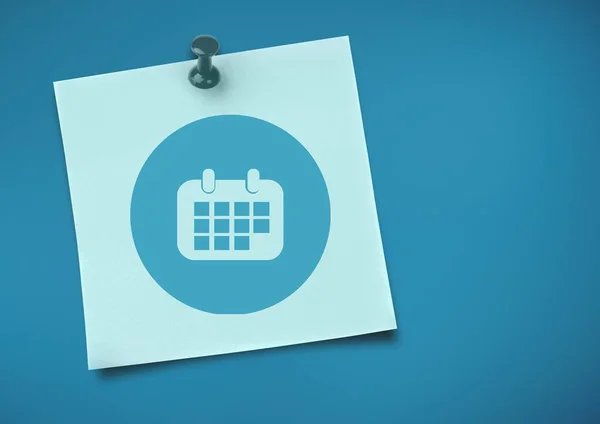 Sticky Note avec calendrier icône sur fond bleu neutre — Photo