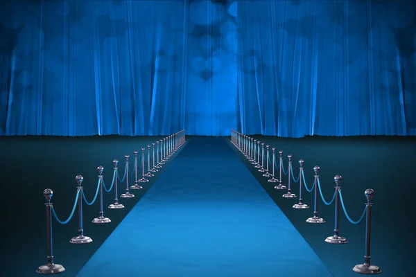 Evento tapete azul contra cortina azul — Fotografia de Stock