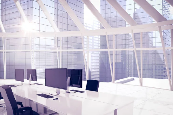 3D kantoormeubilair tegen windows — Stockfoto