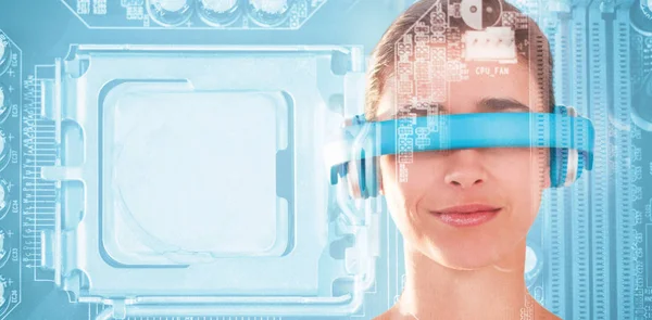 Young woman using virtual video glasses — Stock Photo, Image