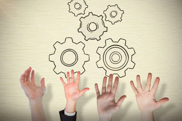 Hands of women touching invisible screen — Stock Photo, Image