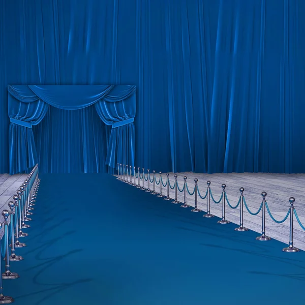 Blue carpet event against blue curtain — Stock Photo, Image