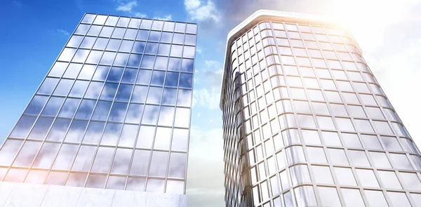 Bank buildings against view of blue sky — Stock Photo, Image