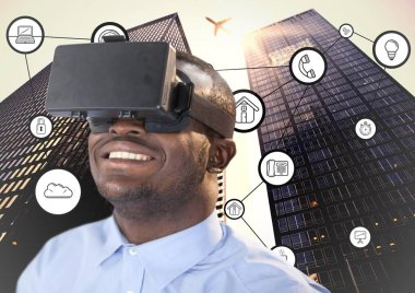 man using virtual reality headset  clipart