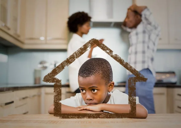 Home outline with son and parents arguing — Stock Photo, Image