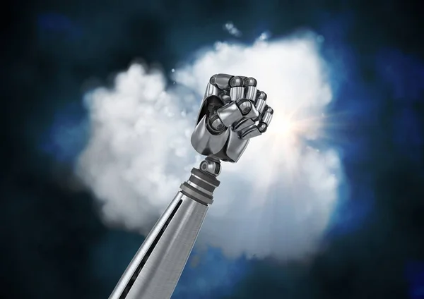 Punho robótico de metal contra a nuvem — Fotografia de Stock