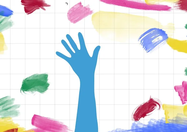 Drawn hand shape on paper with color strokes