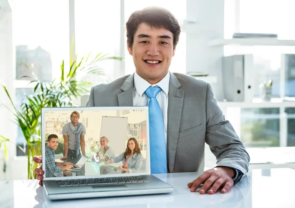 Business man having video call on laptop — стоковое фото
