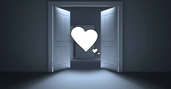 Puerta abierta con formas de corazón blanco — Foto de Stock