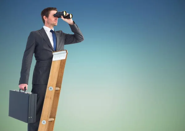 Businessman standing on success ladder — Stock Photo, Image