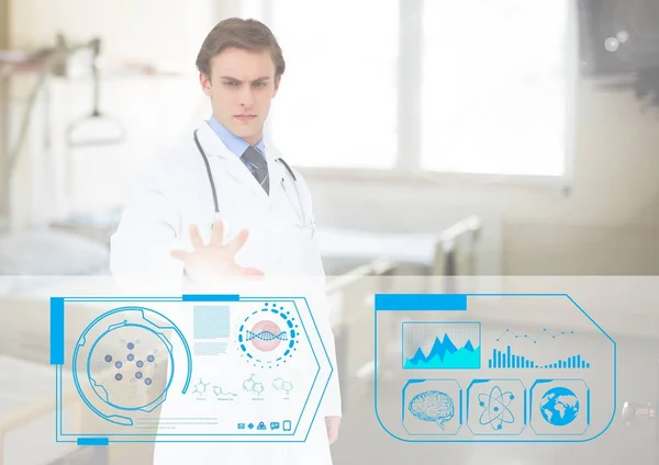 Doctor pretending to touch an invisible screen — Stock Photo, Image