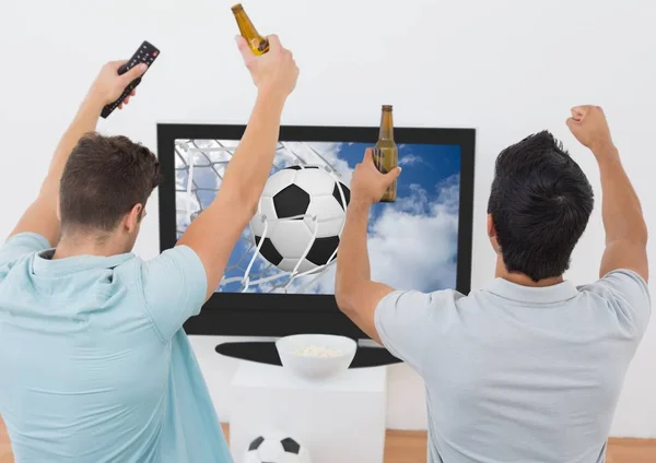 men cheering watching sport match