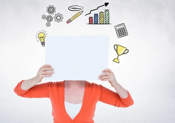 Woman covering her face with blank placard — Stock Photo, Image