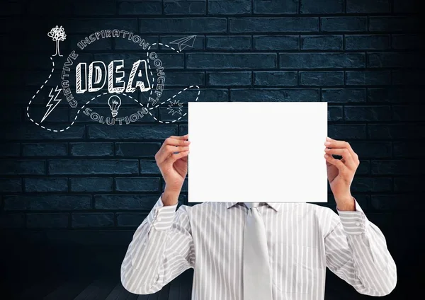 Businessman holding placard with idea graphic concept — Stock Photo, Image