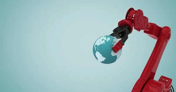 Red robot claw holding globe — Stock Photo, Image