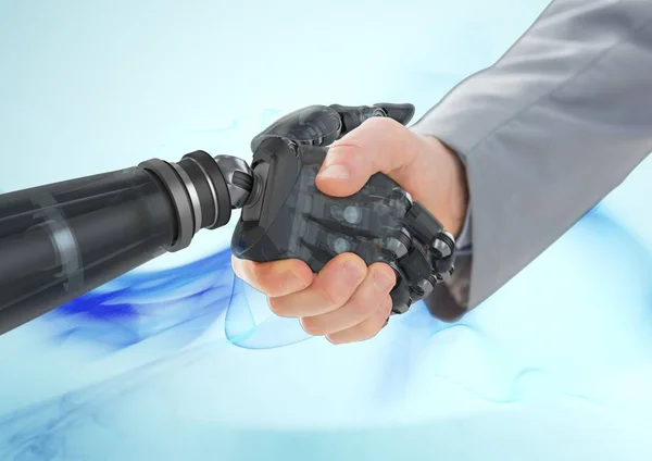 Homem de negócios apertando as mãos com robô — Fotografia de Stock