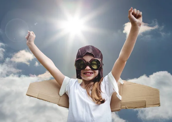 Excited smiling kid pretending to be pilot — Stock Photo, Image