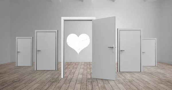 Açık kapı el beyaz kalp şeklinde — Stok fotoğraf