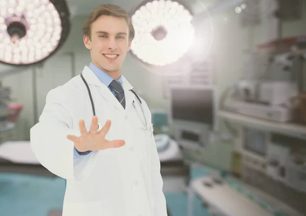 Doctor touching an invisible screen — Stock Photo, Image