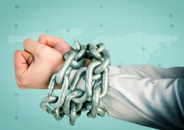 Businessman hands bound in chains — Stock Photo, Image