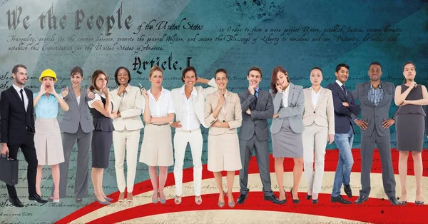Group of business executives standing against script — Stock Photo, Image