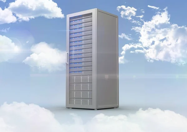 Server tower on cloudy sky background — Stock Photo, Image