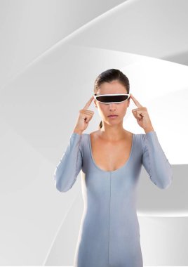 woman using virtual reality glasses clipart