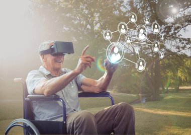 senior man using virtual reality headset  clipart