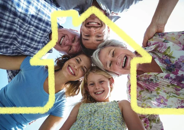 Home outline with multi generation family — Stock Photo, Image