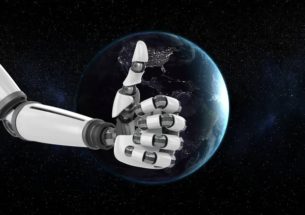 มือหุ่นยนต์ต่อต้านโลก — ภาพถ่ายสต็อก