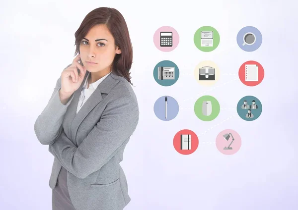 Thoughtful businesswoman with various applications — Stock Photo, Image